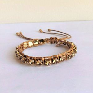 NWT Mixing Crystals Corded Thread, Macramé Logo, Tory Gold/Sand Bracelet